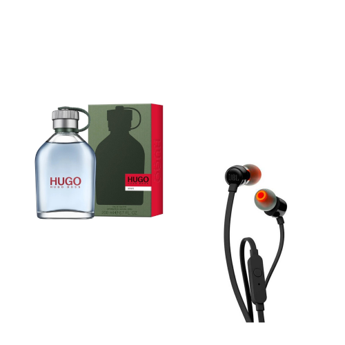 Combo Perfume Hugo Man De Hugo Boss Para Hombre 125 Ml + Audífonos JBL Alámbricos In Ear Manos Libres T110 Negro