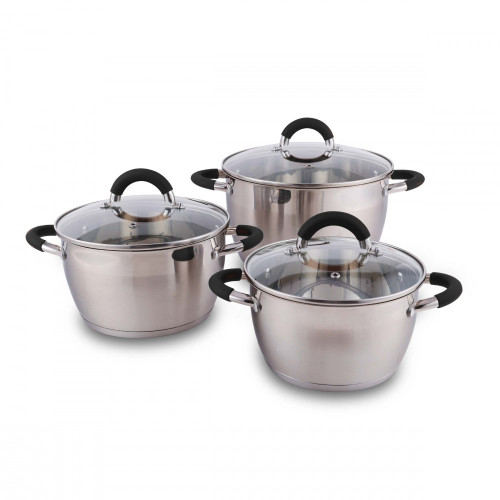 Set X 3 Ollas Con Tapa Acr Inox 18Cm 20Cm 24Cm Heso-5028Ss